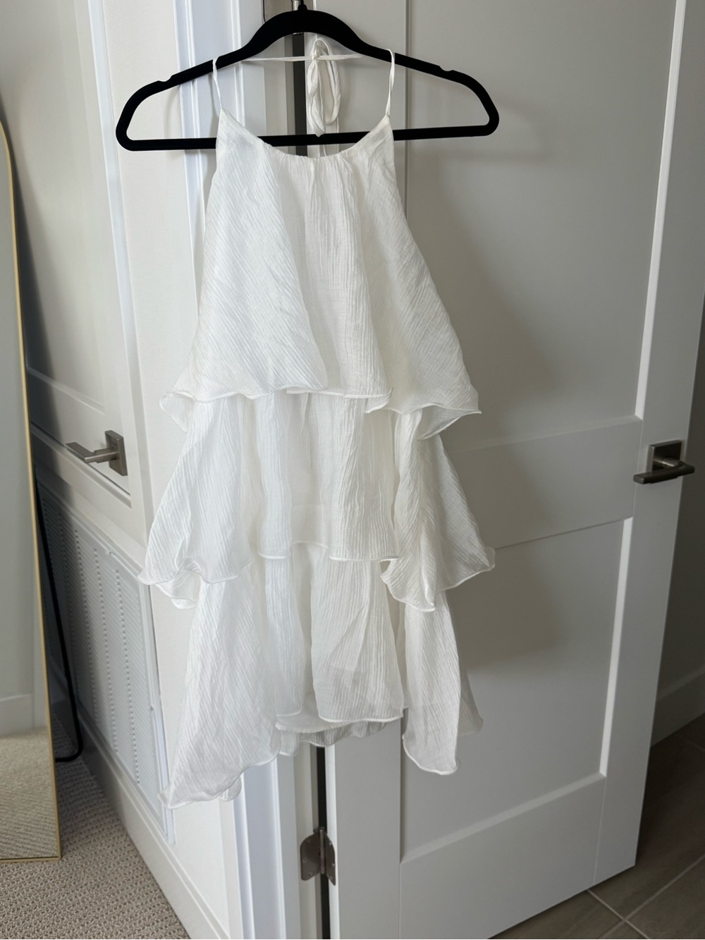White Tiered Ruffle Halter Mini Dress – Flowy Summer Dress